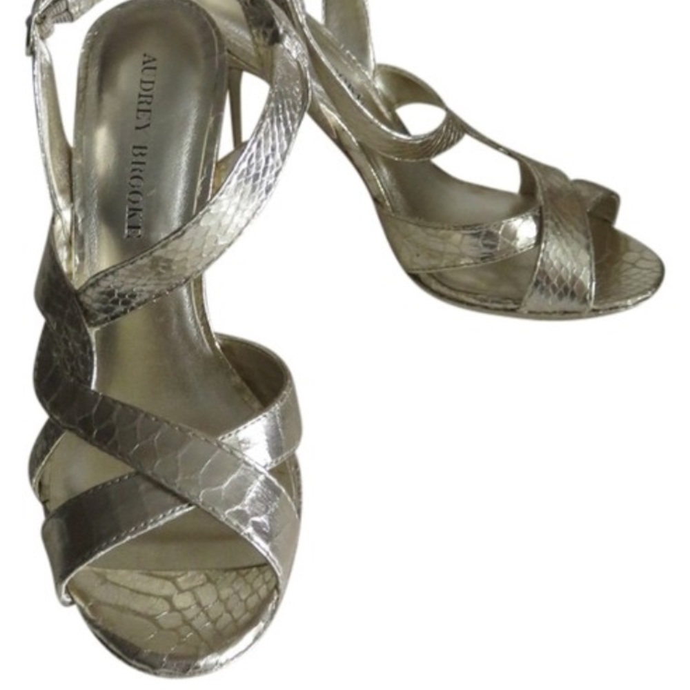 NIB Women's Girl's Gold Metallic Open Toe Slingback Sandals Heels Shoes Size 8